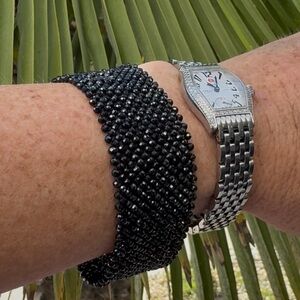 Sparkling Black Spinel Woven Gemstone Bracelet Sterling Clasp